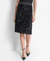 Dkny Women's Sequined Side-slit Pencil Skirt In Black