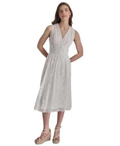 Dkny Women's Shadow Striped Dot Jacquard Midi Dress In Cream