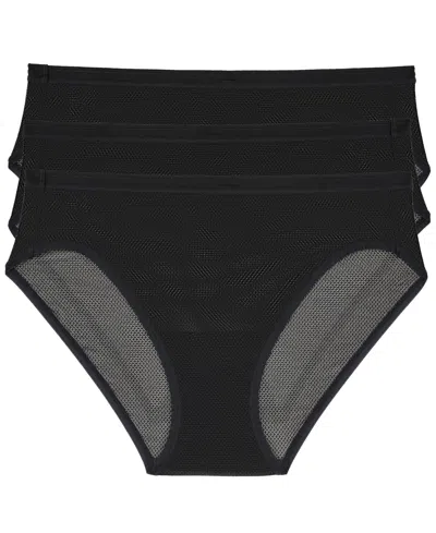 Dkny Women's Sheer Striped Bikini Panties, 3-pack Set In Black