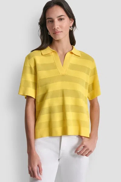 Dkny Women's Sheer Striped Polo Sweater In Yellow