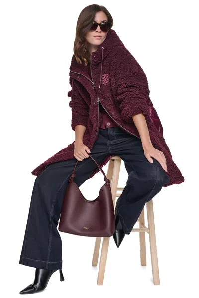 Dkny Women's Sherpa Mixed Media Hooded Jacket In Claret