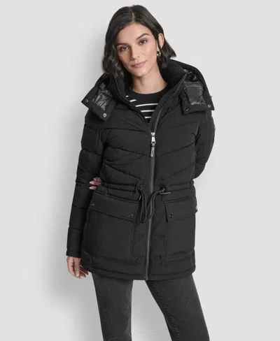 Dkny Women's Shine Hooded Anorak Puffer Coat In Black