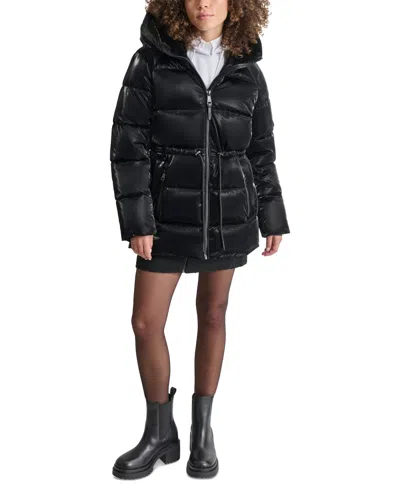 Dkny Women's Shine Hooded Anorak Puffer Coat In Black