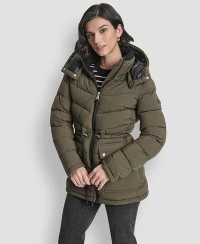 Dkny Women's Shine Hooded Anorak Puffer Coat In Green