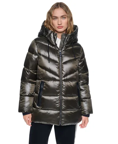 Dkny Women's Shine Hooded Puffer Coat In Black
