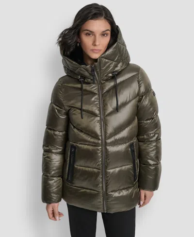 Dkny Women's Shine Hooded Puffer Coat In Green