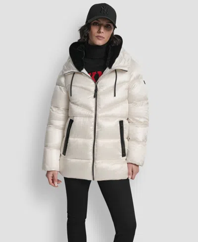 Dkny Women's Shine Hooded Puffer Coat In Neutral