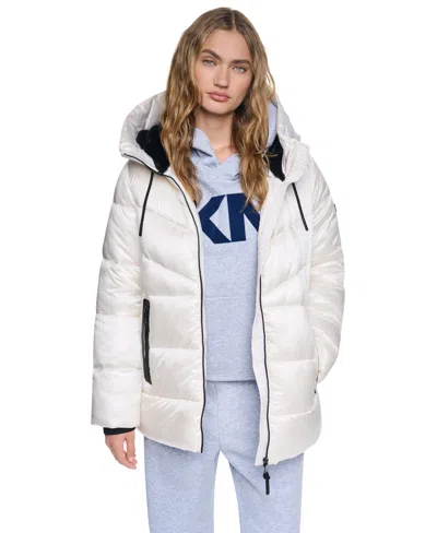 Dkny Women's Shine Hooded Puffer Coat In White