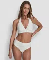 Dkny Women's Shirred Buckle Front V-neck Halter Top In White