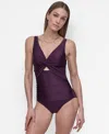 Dkny Women's Shirred Keyhole Detail One-piece Swimsuit In Purple