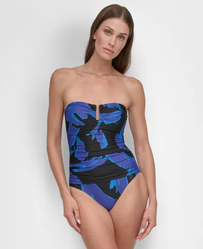 Dkny Women's Shirred One-piece Swimsuit In Brush Stroke (mediterranean Multi) (jers