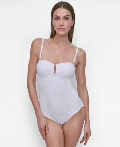 Dkny Women's Shirred One-piece Swimsuit In Soft White Texture