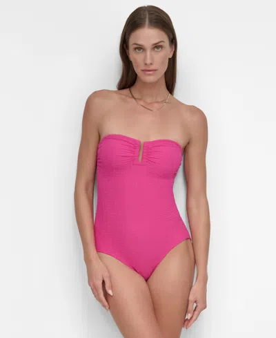 Dkny Women's Textured Shirred One-piece Swimsuit In Wildberry Texture