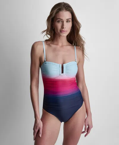 Dkny Women's Shirred One-piece Swimsuit In Blue