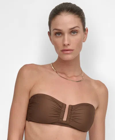 Dkny Women's Shirred U-wire Bandeau Bikini Top In Mocha