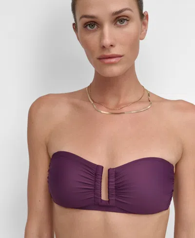 Dkny Women's Shirred U-wire Bandeau Bikini Top In Port