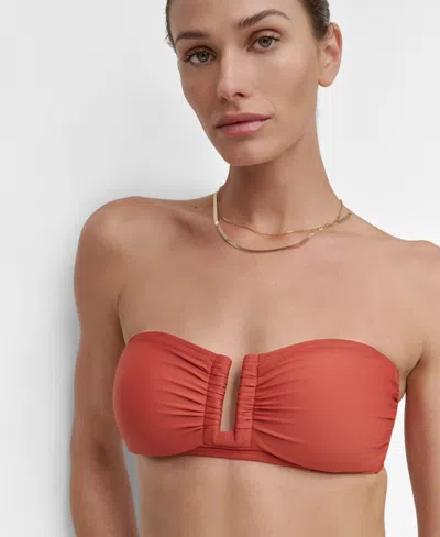 Dkny Women's Shirred U-wire Bandeau Bikini Top In Sunset