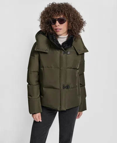 Dkny Women's Shirt Toggle Hooded Puffer Coat In Green