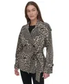 Dkny Women's Short Belted Double-breasted Trench Coat In Leopard