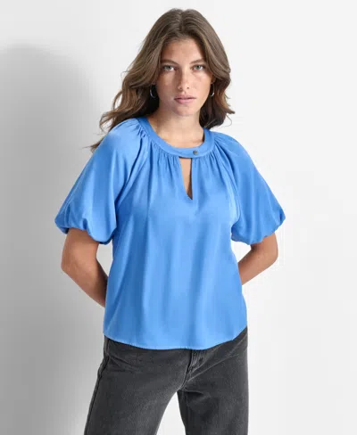 Dkny Bubble Sleeve Satin Top In Blue Bell