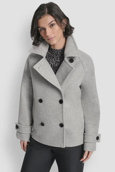 Dkny Women's Short Double Breasted Collared Coat In Gray