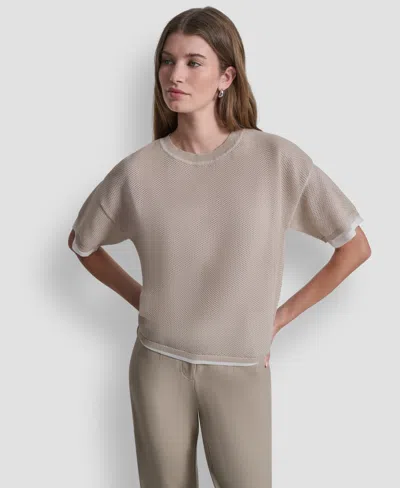 Dkny Women's Short-sleeve Boxy 2-layer Mesh Sweater In Gray