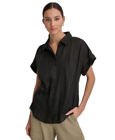 Dkny Women's Short-sleeve Button-front Shirt In Black