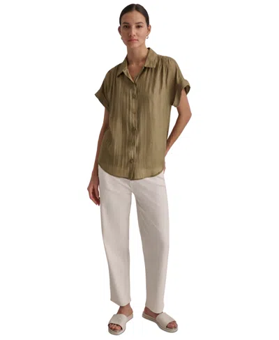 Dkny Women's Short-sleeve Button-front Shirt In Lght Fatig