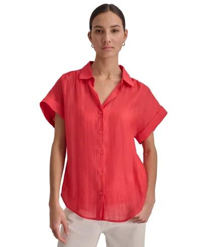 Dkny Women's Short-sleeve Button-front Shirt In Raspbrry C