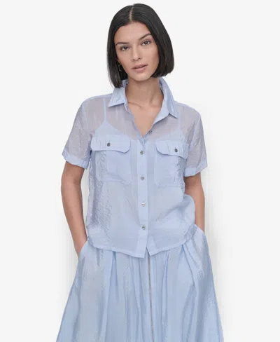 DKNY WOMEN'S SHORT-SLEEVE BUTTON-FRONT TECH SHIRT