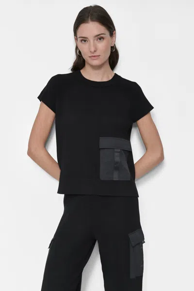 Dkny Women's Short-sleeve Cargo Pocket Sweater In Black