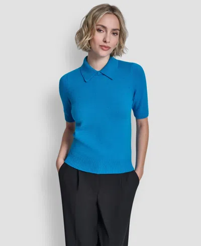 Dkny Women's Short-sleeve Collared Sweater In Blue
