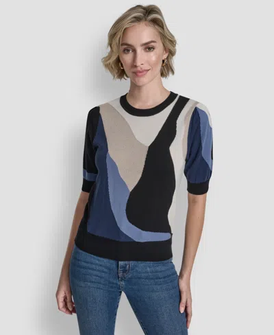 Dkny Women's Short-sleeve Color-block Sweater In Multi