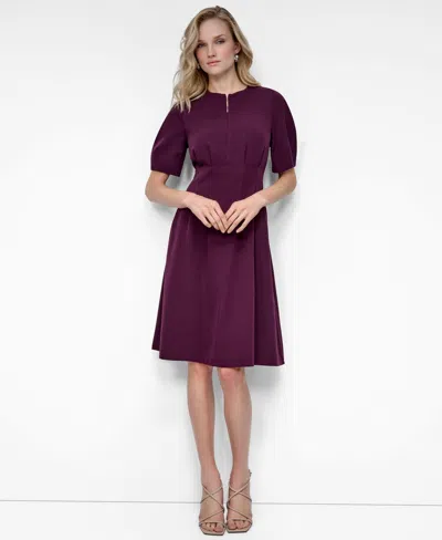 Dkny Women's Short Sleeve Crew Neck Fit & Flare Dress In Purple