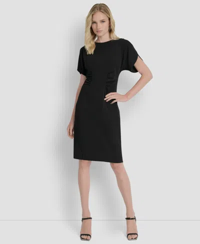 Dkny Women's Short Sleeve Crew Neck Sheath Dress In Black