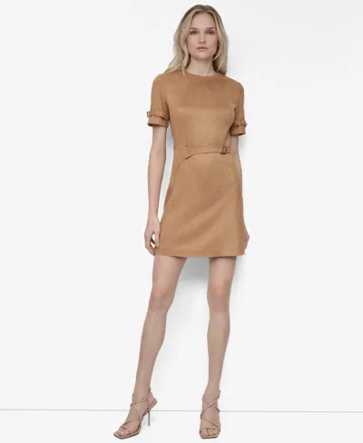 Dkny Women's Short Sleeve Crew Neck Sheath Dress In Brown