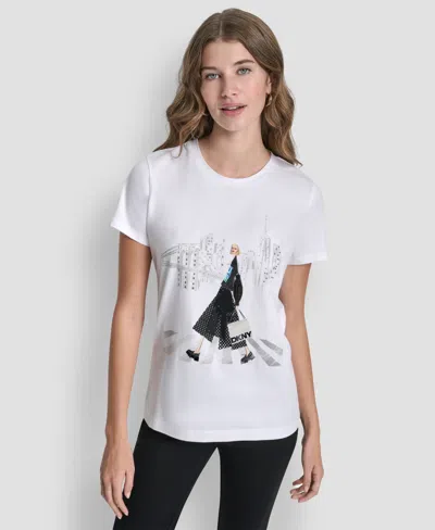 Dkny Crosswalk Conversational Cotton Blend Graphic T-shirt In White