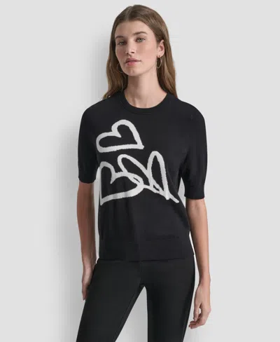 Dkny Graffiti Hearts Cotton Sweater In Blue