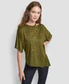 Dkny Women's Short Sleeve Grommet Detail Cutout Top In Green