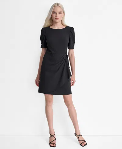 Dkny Women's Short Sleeve Jewel Neck Scuba Crepe Dress In Black