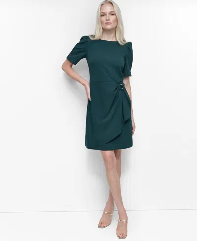 Dkny Women's Short Sleeve Jewel Neck Scuba Crepe Dress In Green