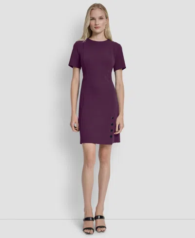 Dkny Women's Short Sleeve Jewel Neck Sheath Dress In Purple