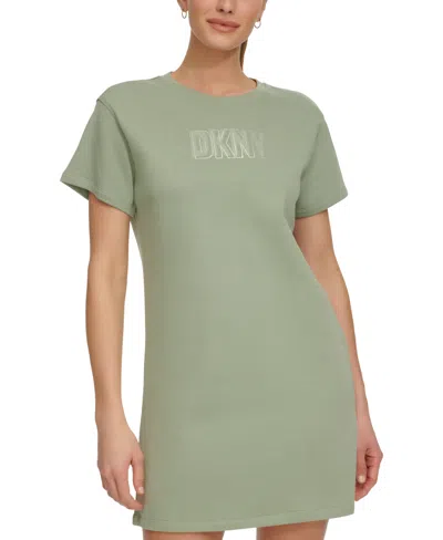 Dkny Women's Short-sleeve Long Logo T-shirt Dress In Lily Pad