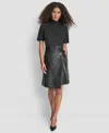 Dkny Women's Short Sleeve Mock Neck Fit & Flare Dress In Black