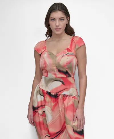 Dkny Women's Short Sleeve Printed Satin Dress In Brushed Marblews