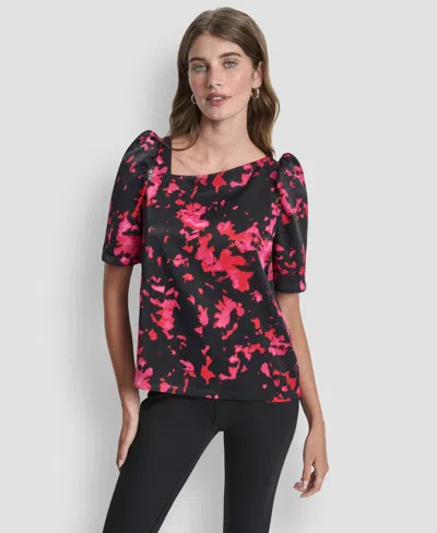 Dkny Women's Short Sleeve Printed Top In Pink