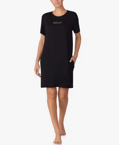 Dkny Women's Short-sleeve Pull-on Sleepshirt In Black