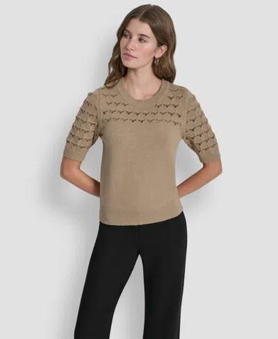 Dkny Women's Short-sleeve Ribbed Hem Sweater In Brown