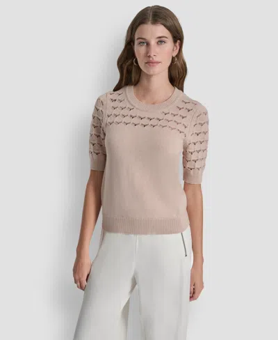 Dkny Women's Short-sleeve Ribbed Hem Sweater In Pink