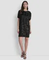 Dkny Women's Short Sleeve Sequin Tunic Dress In Black